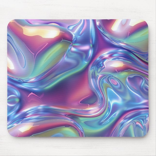 Holographic Liquid Metal Gradient Aura Aesthetic Mouse Mat (Front)