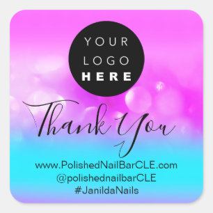 Holographic Logo Company Name Pink Ombré Square Sticker