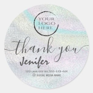 holographic logo script thank you classic round s sticker