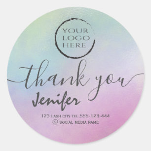 holographic logo script thank you classic round s sticker
