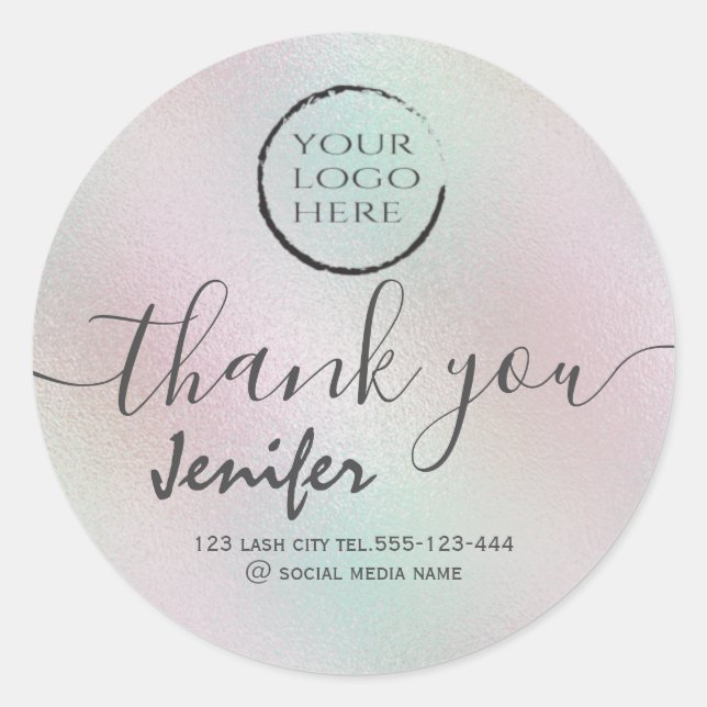 holographic  logo script thank you classic round sticker (Front)