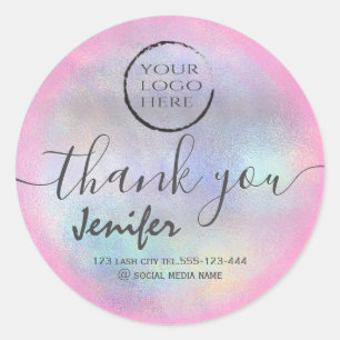 holographic  logo script thank you classic round sticker