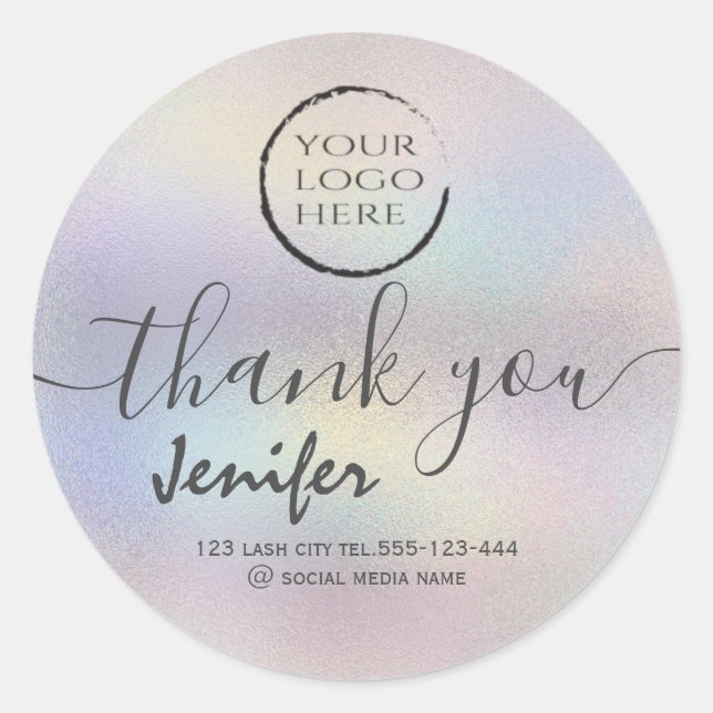 holographic  logo script thank you classic round sticker (Front)