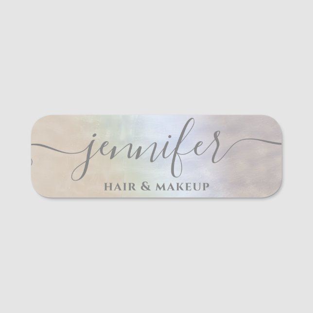 Holographic luminous trendy script modern name tag (Front)