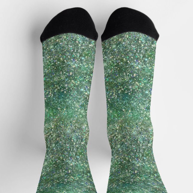 Holographic Luxury Green Rainbow Glitter Socks (Top)