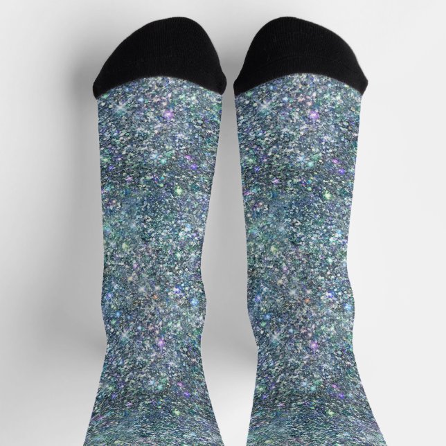Holographic Luxury Navy Rainbow Glitter Socks (Top)