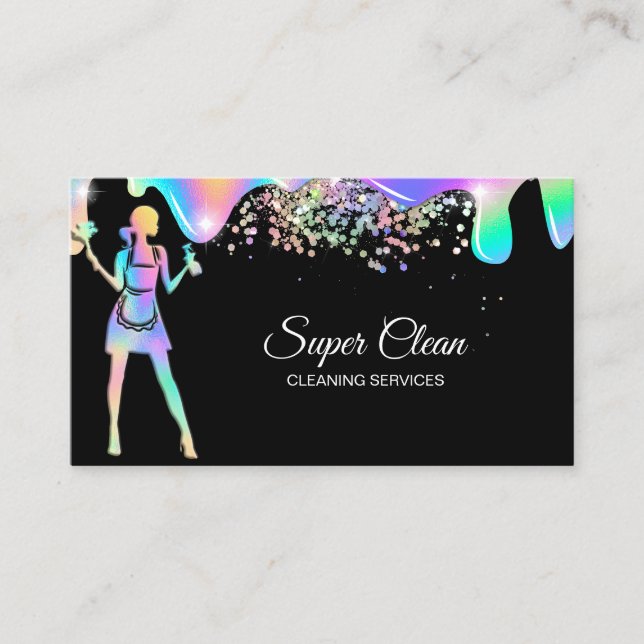 Holographic Maid Cleaning Cleaning Services Business Card (Front)