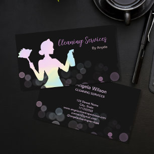 Holographic Maid Cleaning Services Sparkling Chic Business Card