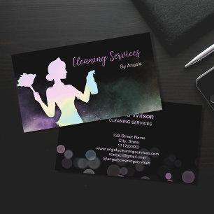 Holographic Maid Cleaning Services Sparkling Chic Business Card