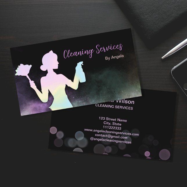 Holographic Maid Cleaning Services Sparkling Chic Business Card (Creator Uploaded)