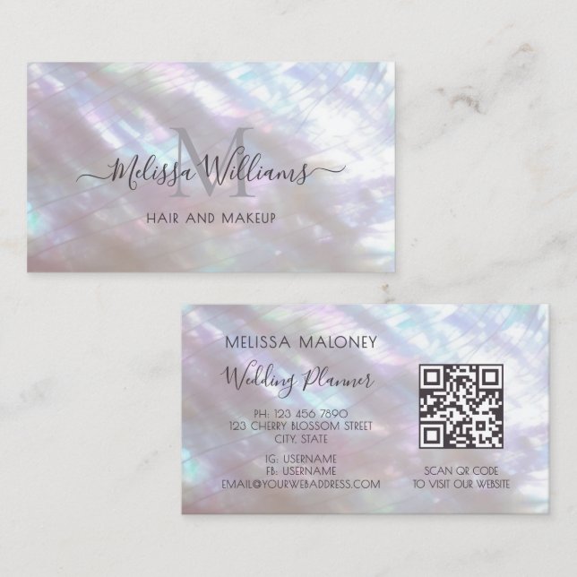 Holographic Makeup Artist Monogram Business Card (Front/Back)