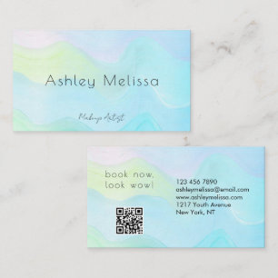 Holographic makeup artist pastel rainbow QR Business Card