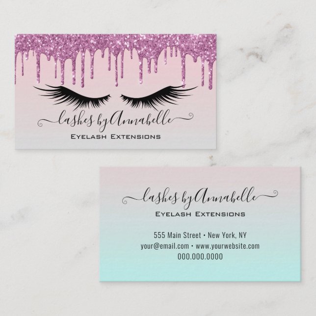 Holographic Makeup EyeLashes Sparkle Glitter Drip  Business Card (Front/Back)