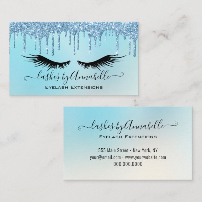 Holographic Makeup EyeLashes Sparkle Glitter Drip  Business Card (Front/Back)