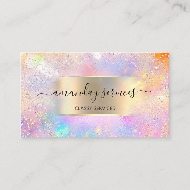 Holographic Makeup Gold Confetti Boutique Shop Business Card (Front)