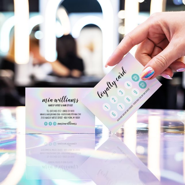 Holographic makeup hair script salon loyalty card (Holographic makeup hair script salon loyalty card)