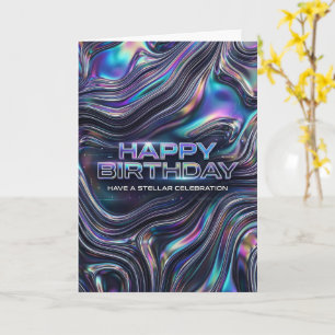 Holographic Marble Swirl Happy Birthday Card