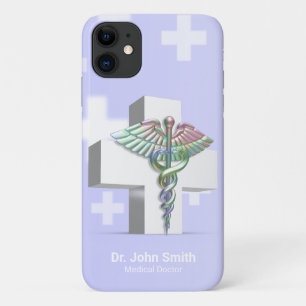 Holographic Medical 3D Caduceus White Cross iPhone 11 Case