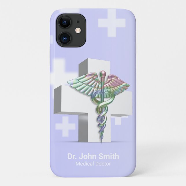 Holographic Medical 3D Caduceus White Cross Case-Mate iPhone Case (Back)