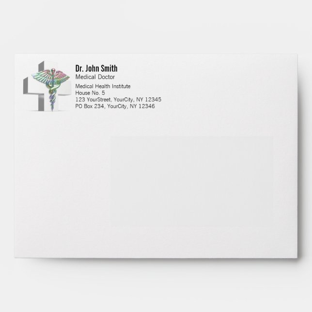 Holographic Medical 3D Caduceus White Cross Envelope (Front)