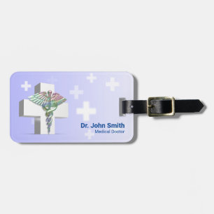 Holographic Medical 3D Caduceus White Cross Luggage Tag