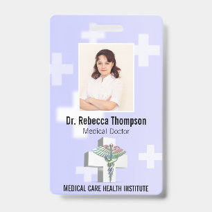 Holographic Medical 3D Caduceus White Cross Photo ID Badge