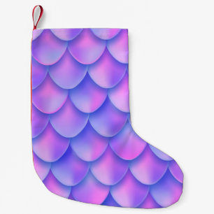 Holographic mermaid tail, vibrant foil texture. small christmas stocking