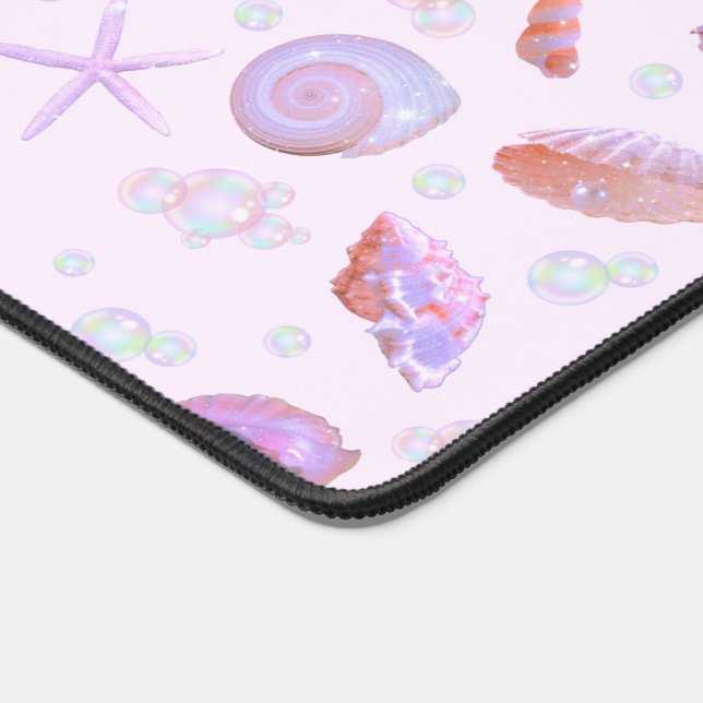 Holographic Mermaidcore Pastel Pink Shell Starfish Desk Mat (Corner)