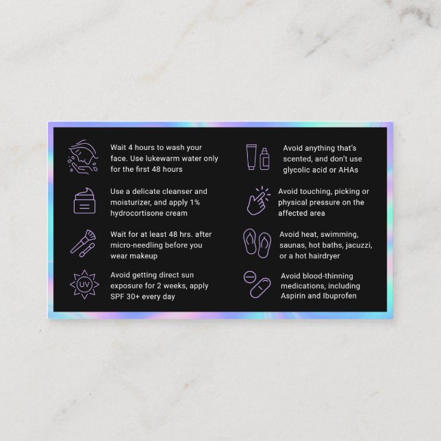 Holographic Microneedling Aftercare Card (Back)