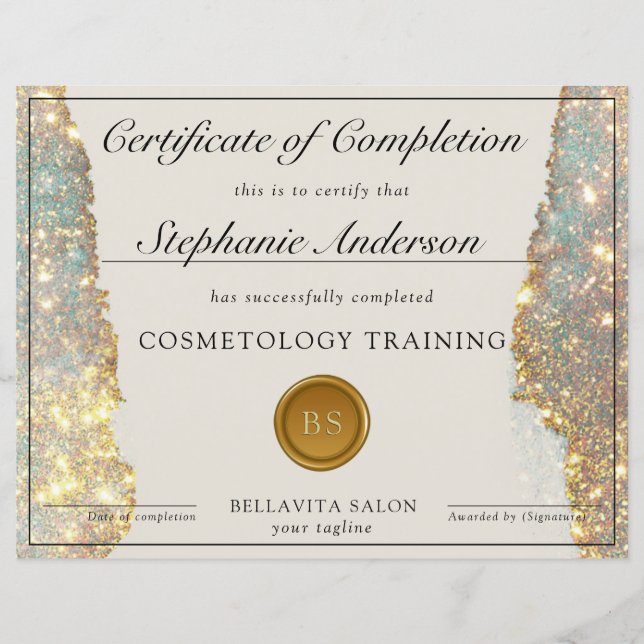 Holographic Modern Glam Glitter Award Certificate (Front)