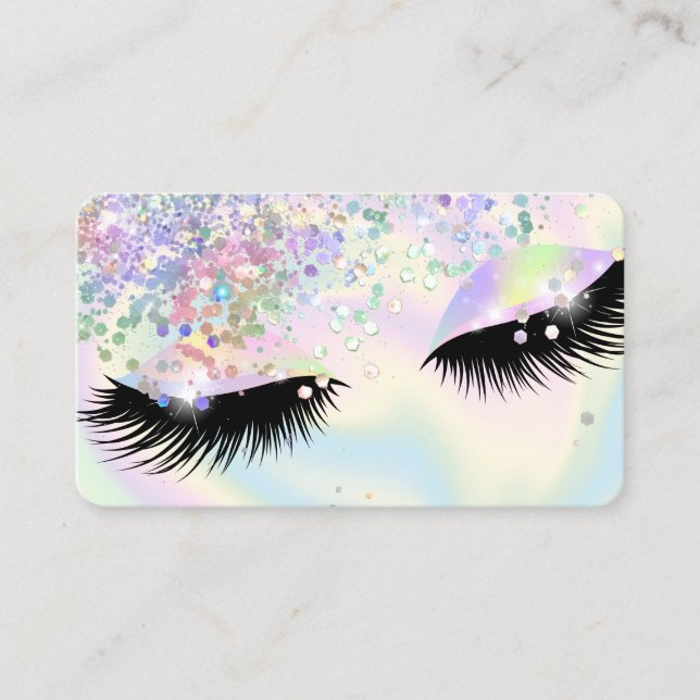 holographic modern makeup girly lashes iridescent business card (Front)