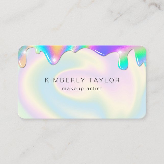 holographic modern makeup girly unicorn iridescent business card (Front)