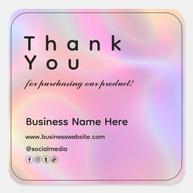 Holographic Modern Minimalist Business Thank You Square Sticker (Front)