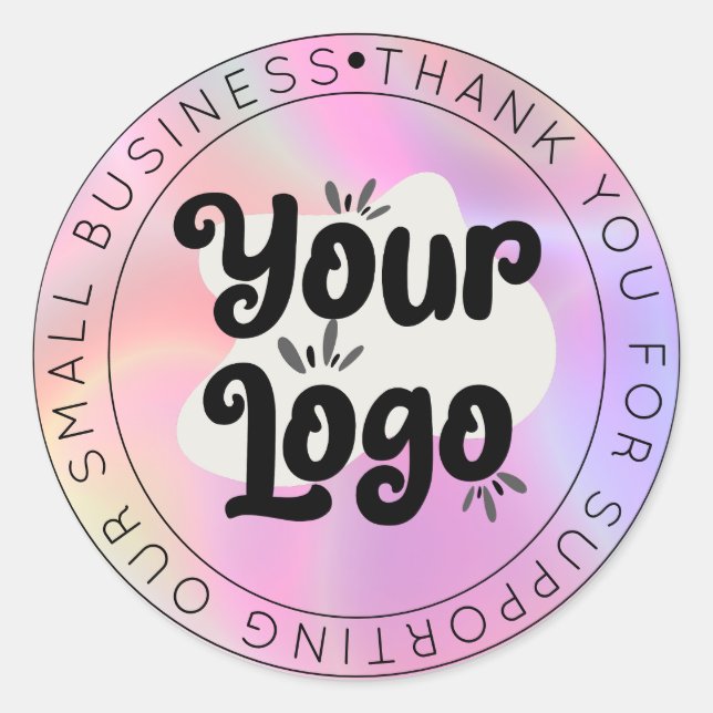 Holographic Modern, Minimalist Your Logo Thank You Classic Round Sticker (Front)