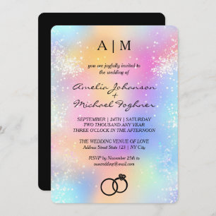 Holographic Modern Monogram Wedding Invitation 