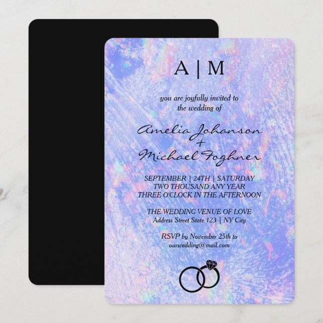 Holographic Modern Monogram Wedding Invitation  (Front/Back)