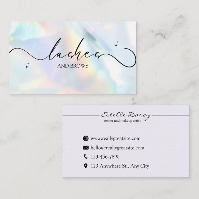 Holographic Modern Typography Lashes Business Card (Front/Back)
