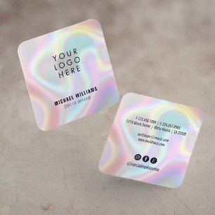 Holographic Modern Your Logo Social Media Icons Square Business Card