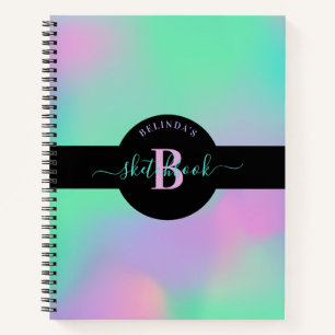 Holographic Monogram Mint Green Pink Sketchbook Notebook