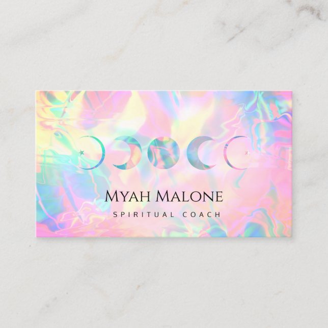 Holographic Moon Phase Yoga Spiritual Coach Business Card (Front)