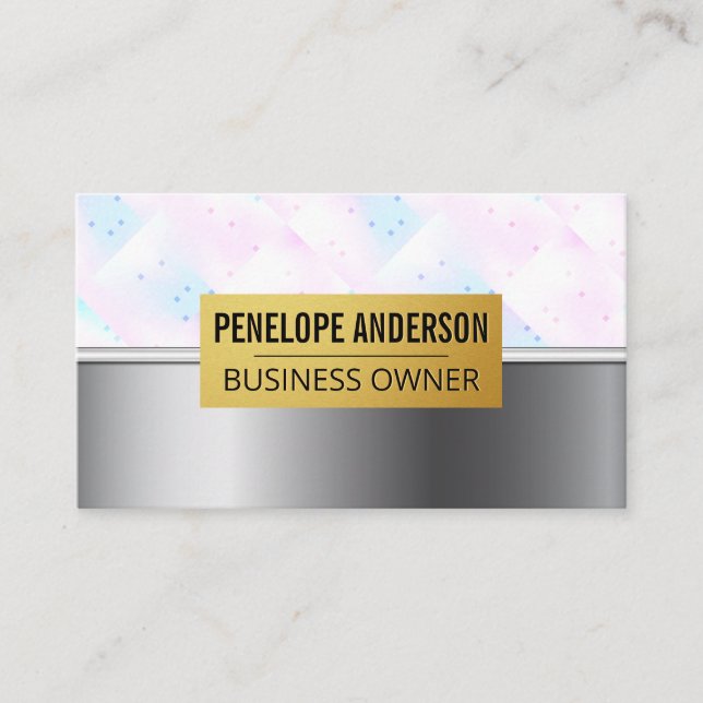 Holographic Mosaic Geometric | Metallic Business Card (Front)