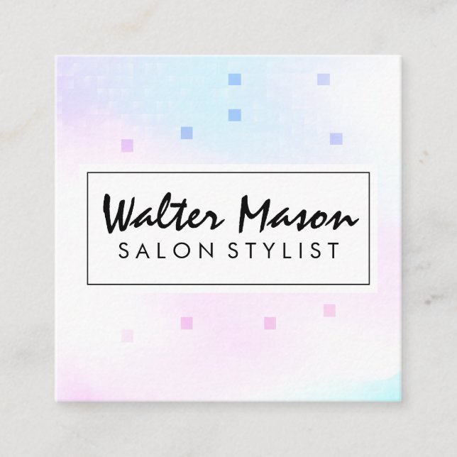 Holographic Mosaic Geometric Square Business Card (Front)