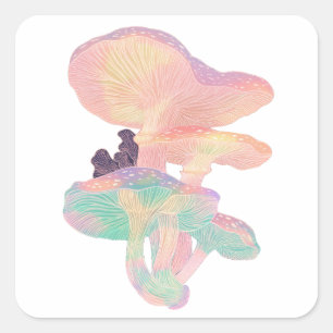 Holographic Mushrooms - Mystical Vector Style Square Sticker