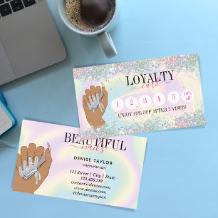 holographic nail salon woman hand loyalty card