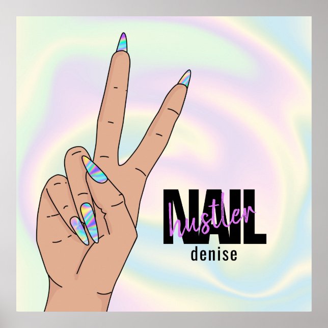 holographic nail salon woman hand nail hustler can poster (Front)