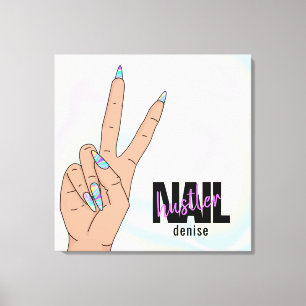 holographic nail salon woman hand nail hustler canvas print