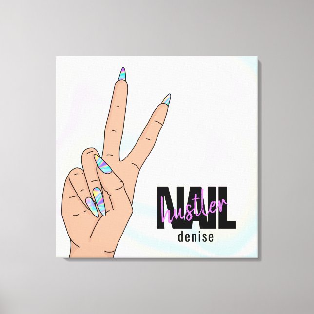 holographic nail salon woman hand nail hustler canvas print (Front)
