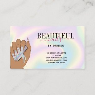 holographic nail salon woman hand nail technician  business card