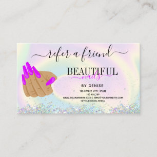holographic nail salon woman hand nail technician  business card