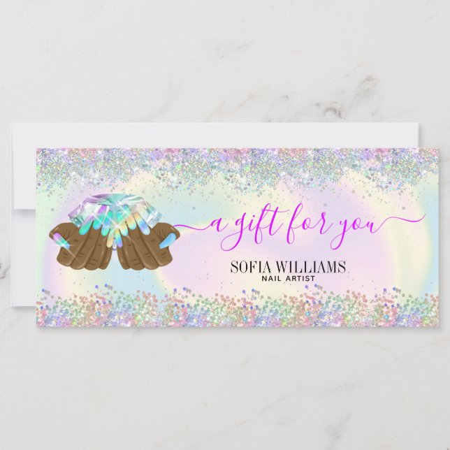 holographic nail salon woman hand nails technician (Front)